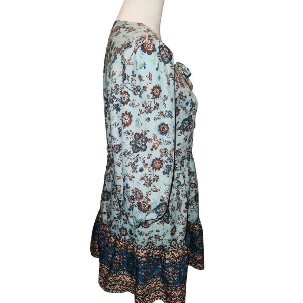 BOG Collective Boho Floral Print Tie Neck Mini Dress Women Size S - Picture 3 of 5